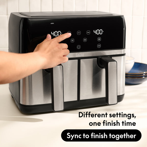 bella PRO - 9-qt. Dual Basket Air Fryer with 12 Functions & Presets - Stainless Steel