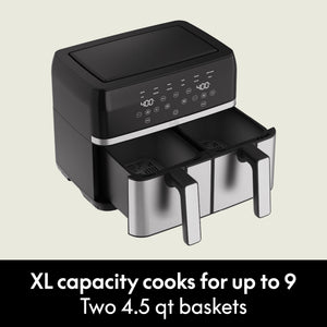 bella PRO - 9-qt. Dual Basket Air Fryer with 12 Functions & Presets - Stainless Steel