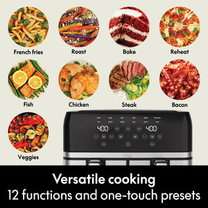 bella PRO - 9-qt. Dual Basket Air Fryer with 12 Functions & Presets - Stainless Steel