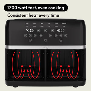 bella PRO - 9-qt. Dual Basket Air Fryer with 12 Functions & Presets - Stainless Steel