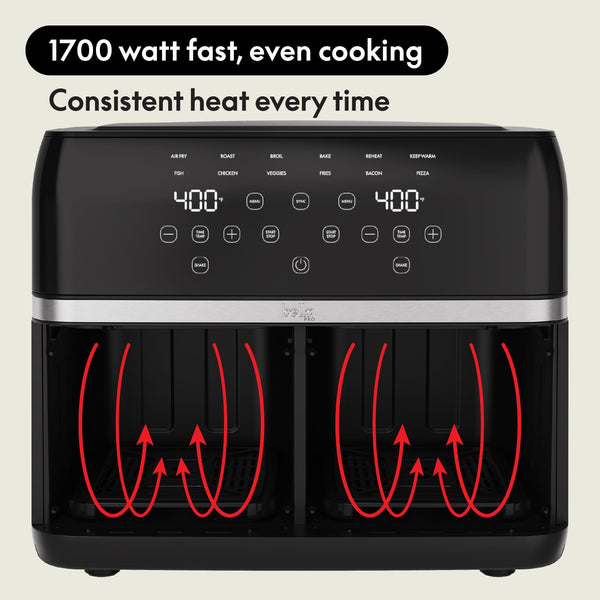 bella PRO - 9-qt. Dual Basket Air Fryer with 12 Functions & Presets - Stainless Steel
