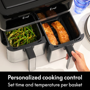 bella PRO - 9-qt. Dual Basket Air Fryer with 12 Functions & Presets - Stainless Steel