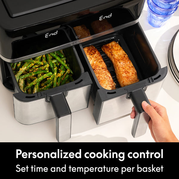 bella PRO - 9-qt. Dual Basket Air Fryer with 12 Functions & Presets - Stainless Steel