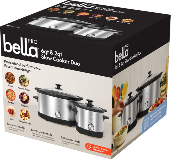 bella PRO - 6-qt. & 2-qt. Slow Cooker Duo - Stainless Steel