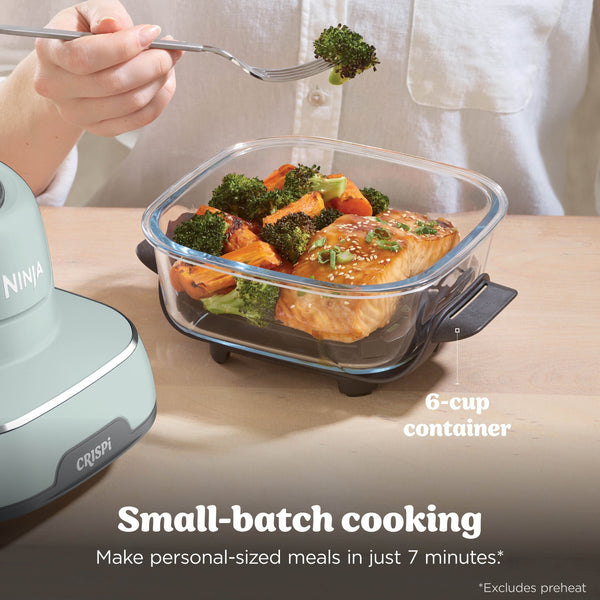 Ninja - Crispi 4-in-1 Portable Glass Air Fryer Cooking System with 2 Glass Containers, Crisper Plates & Storage Lids - Sage Green
