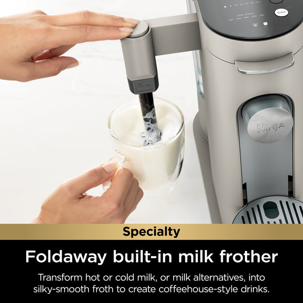 Ninja - Pods & Grounds Specialty Single-Serve Iced Coffee Maker, K-Cup Pod Compatible with Foldaway Milk Frother - Stone