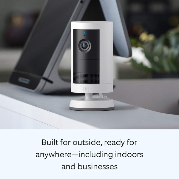 Ring - Outdoor Cam Plus, Plug-In, Wide-Angle 2K Video, Low-Light Sight for full-color night vision, Mount-anywhere versatility - White