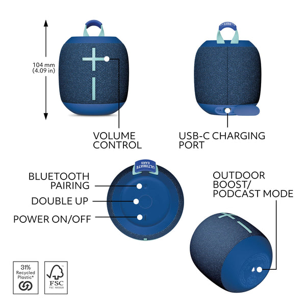 Ultimate Ears - WONDERBOOM 4 Portable Wireless Bluetooth Speaker with Waterproof, Dustproof and Floatable design - Cobalt Blue