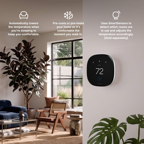 ecobee - Enhanced Smart Programmable Touch-Screen Wi-Fi Thermostat with Alexa, Apple HomeKit and Google Assistant - Black