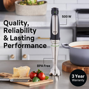 Braun - MultiQuick Smart-Speed Hand Blender with 500 Watts of Power, Whisk, Masher, and 6-Cup Food Processor - Stainless Steel