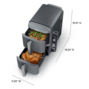 Ninja - Smart DoubleStack XL 2-Basket Air Fryer with Leave-in Thermometer, 10 QT, 6-in-1 Smart Cook System, Space Saving Design - Deep Gray