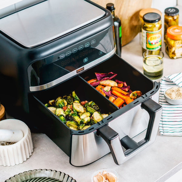 bella PRO - 9-qt. TriZone Touchscreen Air Fryer with Dual Flex Basket - Stainless Steel