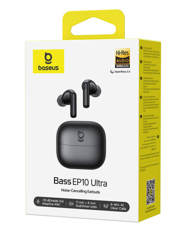 Baseus - Bass EP10 Ultra Noise Cancelling In-Ear Earbuds,-55 dB Adaptive ANC,Dual-Driver LDAC,65-Hour,Bluetooth 6.0 - Black