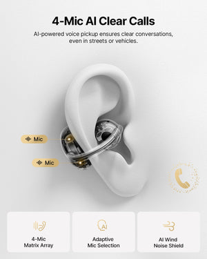 Baseus - Bowie MC2 Air Open-Ear Clip-On Earbuds,4.9 g Fit,40-Hour Playtime,IP67,Bluetooth 6.0 - White