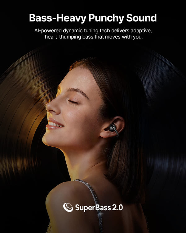 Baseus - Bowie MC2 Air Open-Ear Clip-On Earbuds,4.9 g Fit,40-Hour Playtime,IP67,Bluetooth 6.0 - Black