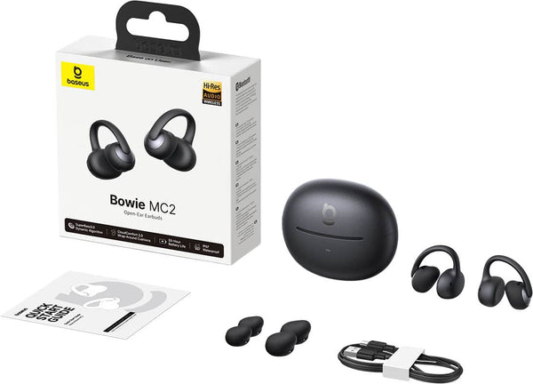 Baseus - Bowie MC2 Open-Ear Clip-On Earbuds,LDAC Hi-Res,55-Hour Playtime,IP67,Bluetooth 6.0 - Black