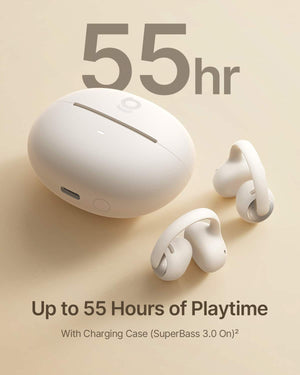 Baseus - Bowie MC2 Open-Ear Clip-On Earbuds,LDAC Hi-Res,55-Hour Playtime,IP67,Bluetooth 6.0 - White
