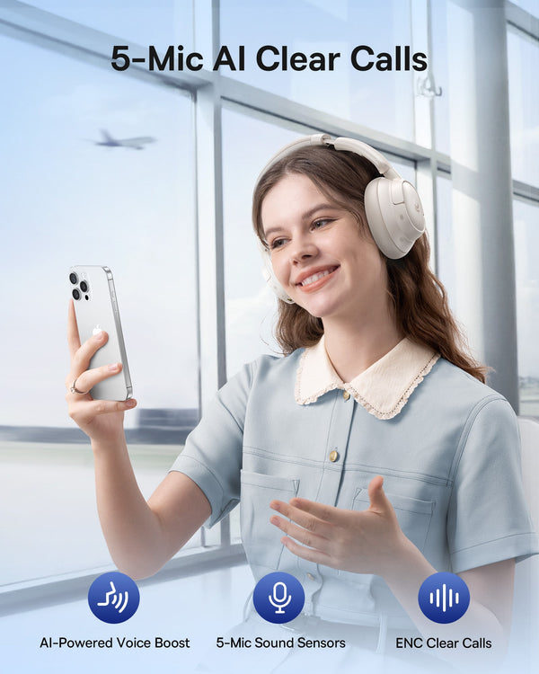 Baseus - Bass BH1 NC Over-the-Ear Headphones,-45 dB ANC,LDAC Hi-Res,80-Hour Playtime,5-Mic Calls,Bluetooth 6.0 - White