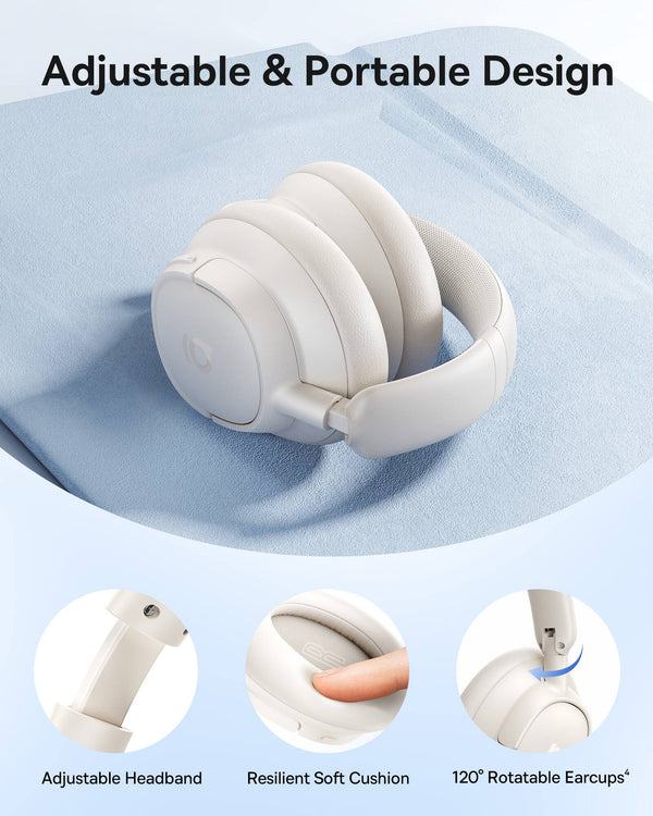Baseus - Bass BH1 NC Over-the-Ear Headphones,-45 dB ANC,LDAC Hi-Res,80-Hour Playtime,5-Mic Calls,Bluetooth 6.0 - White