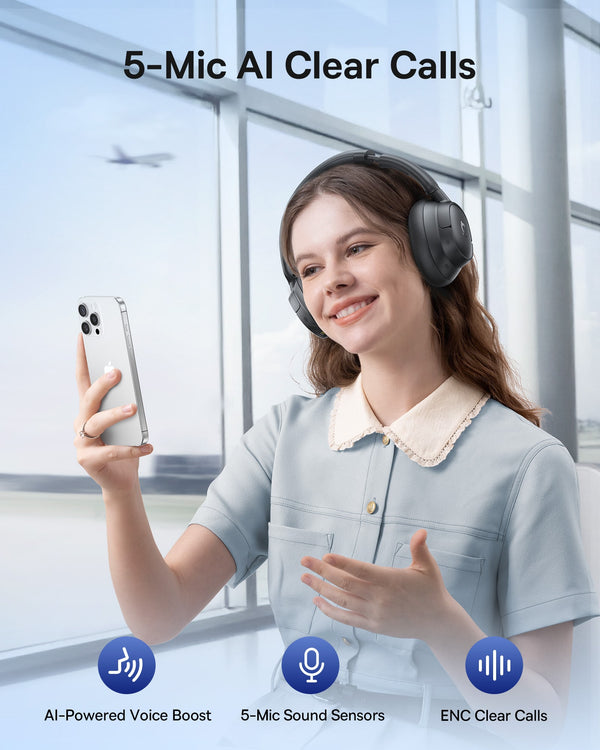 Baseus - Bass BH1 NC Over-the-Ear Headphones,-45 dB ANC,LDAC Hi-Res,80-Hour Playtime,5-Mic Calls,Bluetooth 6.0 - Black
