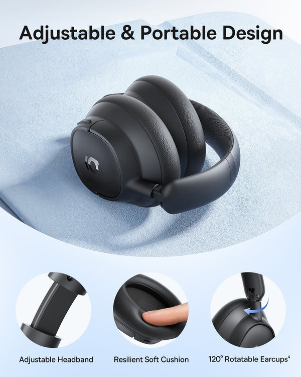 Baseus - Bass BH1 NC Over-the-Ear Headphones,-45 dB ANC,LDAC Hi-Res,80-Hour Playtime,5-Mic Calls,Bluetooth 6.0 - Black