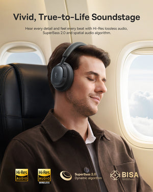 Baseus - Bowie MH1 Over-the-Ear Headphones,-48 dB ANC,LDAC Hi-Res,80-Hour Playtime,Bluetooth 6.0 - Black
