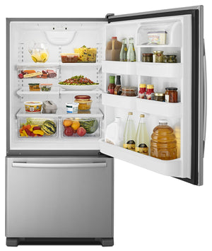 Amana - 33-inch Wide Bottom-Freezer Refrigerator with EasyFreezer™ Pull-Out Drawer - 22 cu. ft. Capacity #stainless