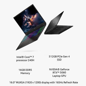 Acer - Nitro V – 16" WUXGA 165Hz Gaming Laptop - Intel Core 7 240H 2024 - NVIDIA GeForce RTX 5060 – 16GB Memory – 512GB Storage - Obsidian Black