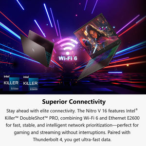 Acer - Nitro V – 16" WUXGA 165Hz Gaming Laptop - Intel Core 7 240H 2024 - NVIDIA GeForce RTX 5060 – 16GB Memory – 512GB Storage - Obsidian Black