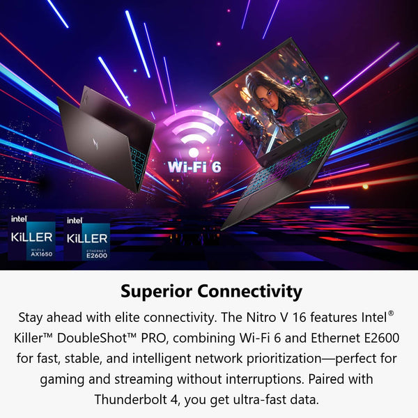 Acer - Nitro V – 16" WUXGA 165Hz Gaming Laptop - Intel Core 7 240H 2024 - NVIDIA GeForce RTX 5060 – 16GB Memory – 512GB Storage - Obsidian Black
