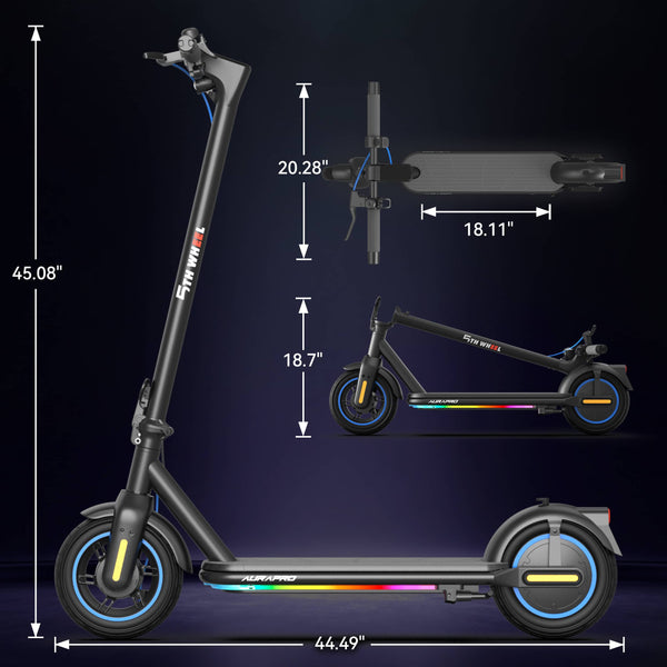 5th Wheel - AURAPRO Foldable Electric Scooter w/ 20 mi Max Range and 20 mph Max Speed - Black