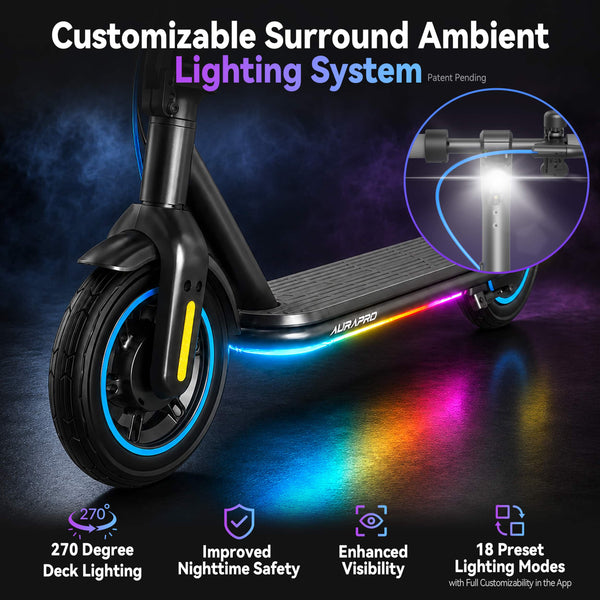 5th Wheel - AURAPRO Foldable Electric Scooter w/ 20 mi Max Range and 20 mph Max Speed - Black