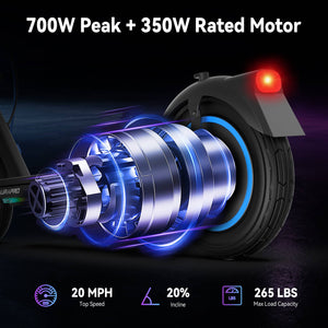 5th Wheel - AURAPRO Foldable Electric Scooter w/ 20 mi Max Range and 20 mph Max Speed - Black