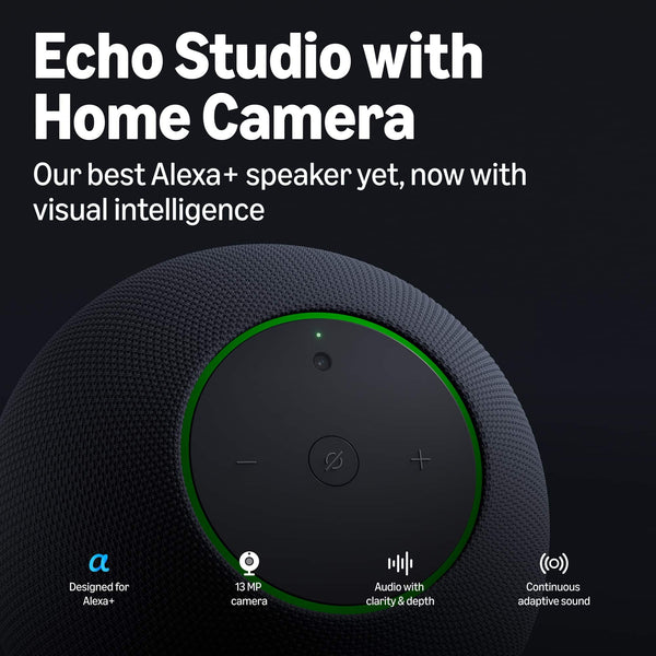 Amazon - Echo Studio with Home Camera (all-new) 13 MP, Visual intelligence, Immersive sound, Designed for Alexa+ - Graphite