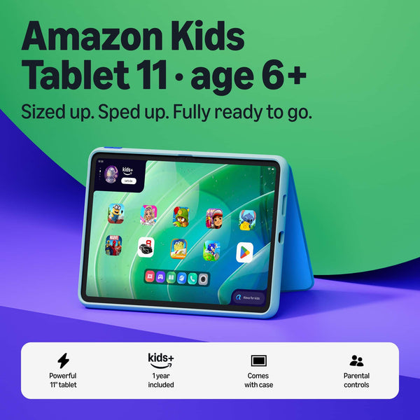 Amazon - Kids Tablet 11 (all-new) ages 6+, 11" 2.5K display, 8GB, includes 1-year Kids+ subscription, parental controls - Aquatic