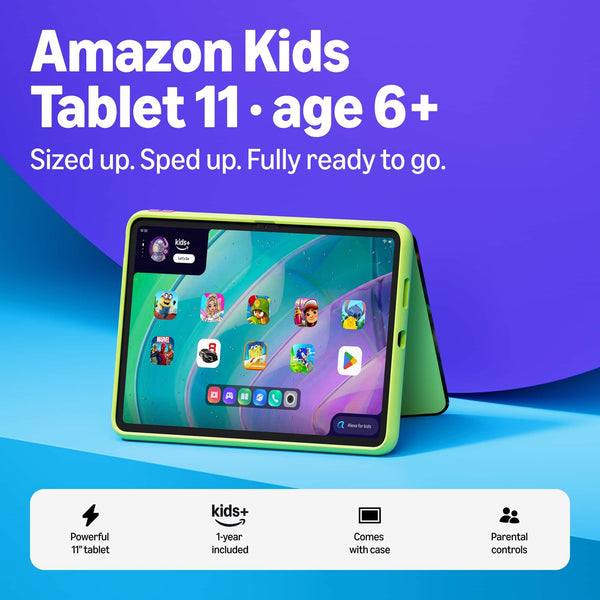 Amazon - Kids Tablet 11 (all-new) ages 6+, 11" 2.5K display, 8GB, includes 1-year Kids+ subscription, parental controls - Stellar Swirl