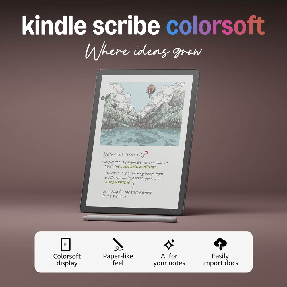 Amazon - Kindle Scribe Colorsoft 64GB (newest model), 11” paper-like color display with front light, Thin, light, powerful - 2025 - Graphite