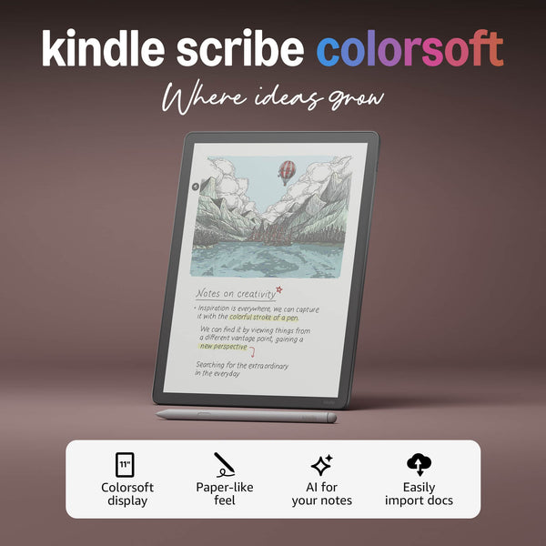 Amazon - Kindle Scribe Colorsoft 64GB (newest model), 11” paper-like color display with front light, Thin, light, powerful - 2025 - Graphite