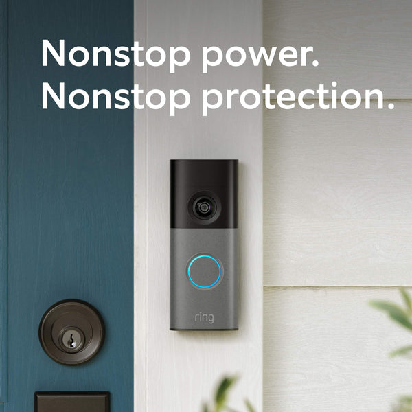 Ring - Wired Doorbell (newest model) — Retinal 2K with wide-angle video, up to 6x Enhanced Zoom, and Two-Way Talk - Speckled Grey