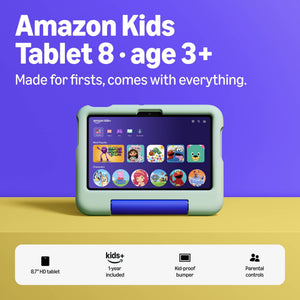 Amazon - Kids Tablet 8 (all-new) ages 3+, 8.7" display, includes 1-year Kids+ content subscription, parental controls - Cool Green