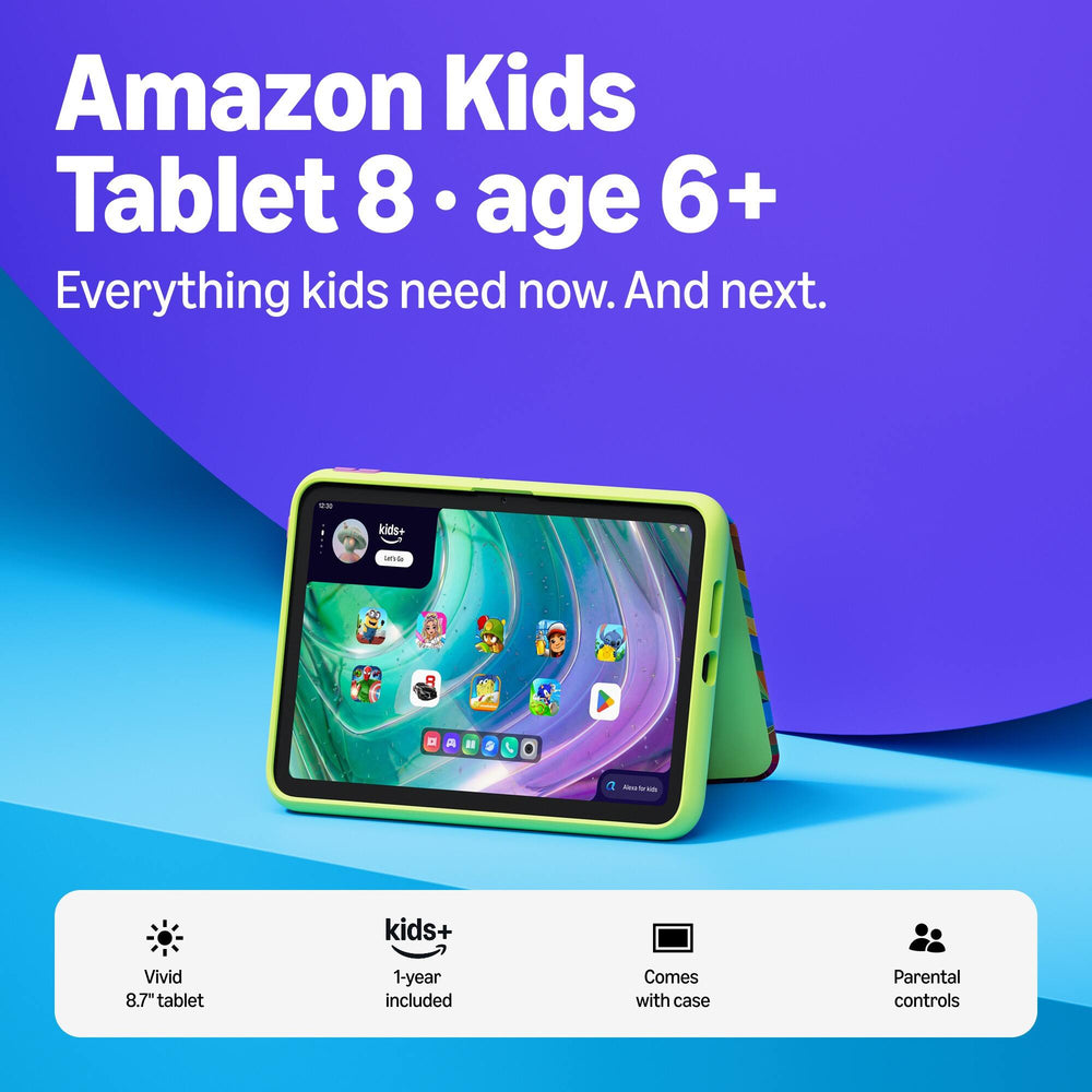 Amazon - Kids Tablet 8 (all-new) ages 6+, 8.7" display, includes 1-year Kids+ content subscription, parental controls - Rainbow Cat