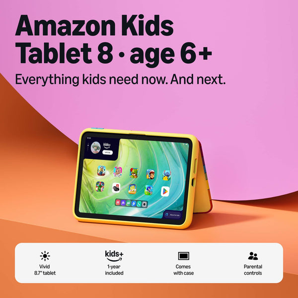 Amazon - Kids Tablet 8 (all-new) ages 6+, 8.7" display, includes 1-year Kids+ content subscription, parental controls - SpongeBob