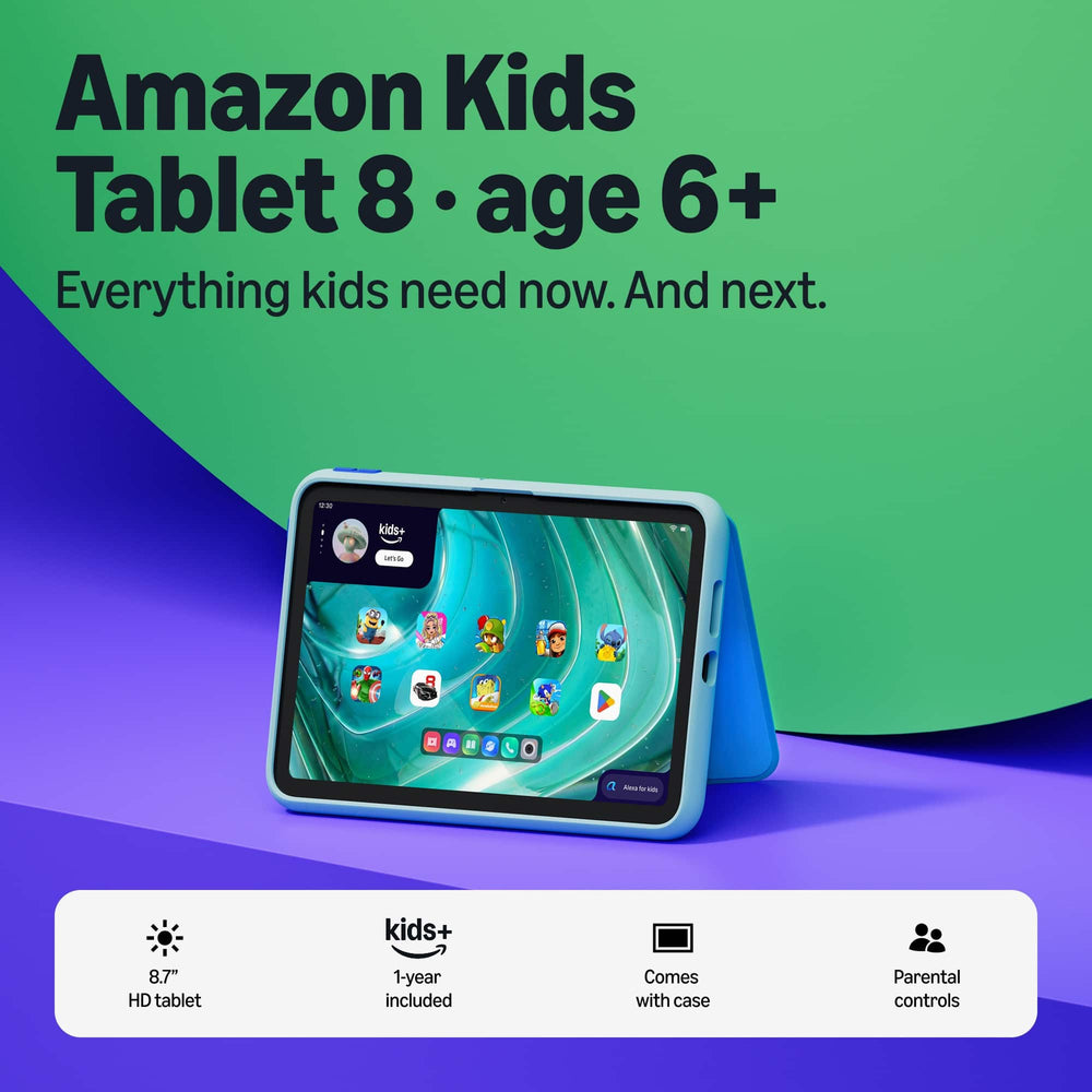 Amazon - Kids Tablet 8 (all-new) ages 6+, 8.7" display, includes 1-year Kids+ content subscription, parental controls - Aquatic