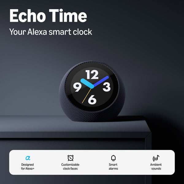 Amazon - Echo Time (all-new), Customizable smart clock, Smart alarms, Ambient sounds, Smart home hub, Designed for Alexa+ - Graphite