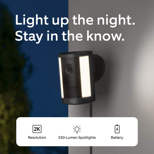 Ring - Spotlight Cam 2K, Plug-in, Home or business security, Wide-Angle Retinal 2K Video, 6x Zoom, Motion-Activated - Black