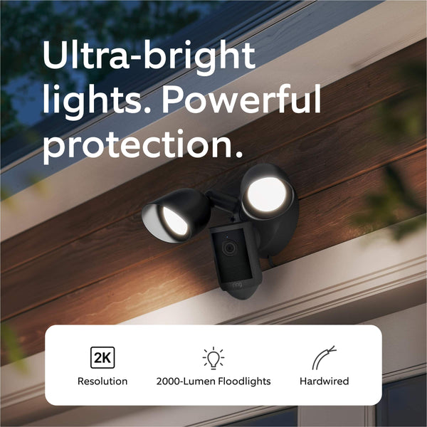 Ring - Floodlight Cam, Wired (newest model) — Wide-Angle Retinal 2K Video, 6x Enhanced Zoom, Ultra-Bright Floodlights - Black
