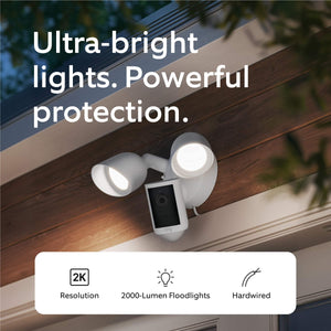 Ring - Floodlight Cam, Wired (newest model) — Wide-Angle Retinal 2K Video, 6x Enhanced Zoom, Ultra-Bright Floodlights - Black