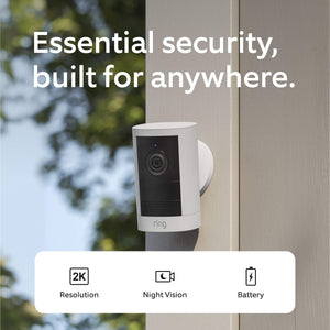Ring - Outdoor Cam 2K, Battery - Wide-Angle Retinal 2K Video, 6x Enhanced Zoom, Night Vision - White