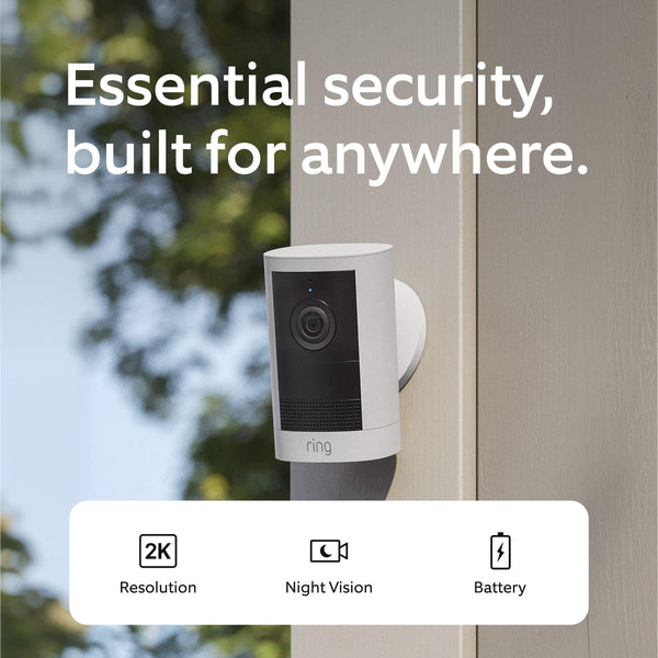 Ring - Outdoor Cam 2K, Battery - Wide-Angle Retinal 2K Video, 6x Enhanced Zoom, Night Vision - White