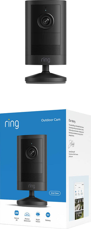 Ring - Outdoor Cam 2K, Battery - Wide-Angle Retinal 2K Video, 6x Enhanced Zoom, Night Vision - Black
